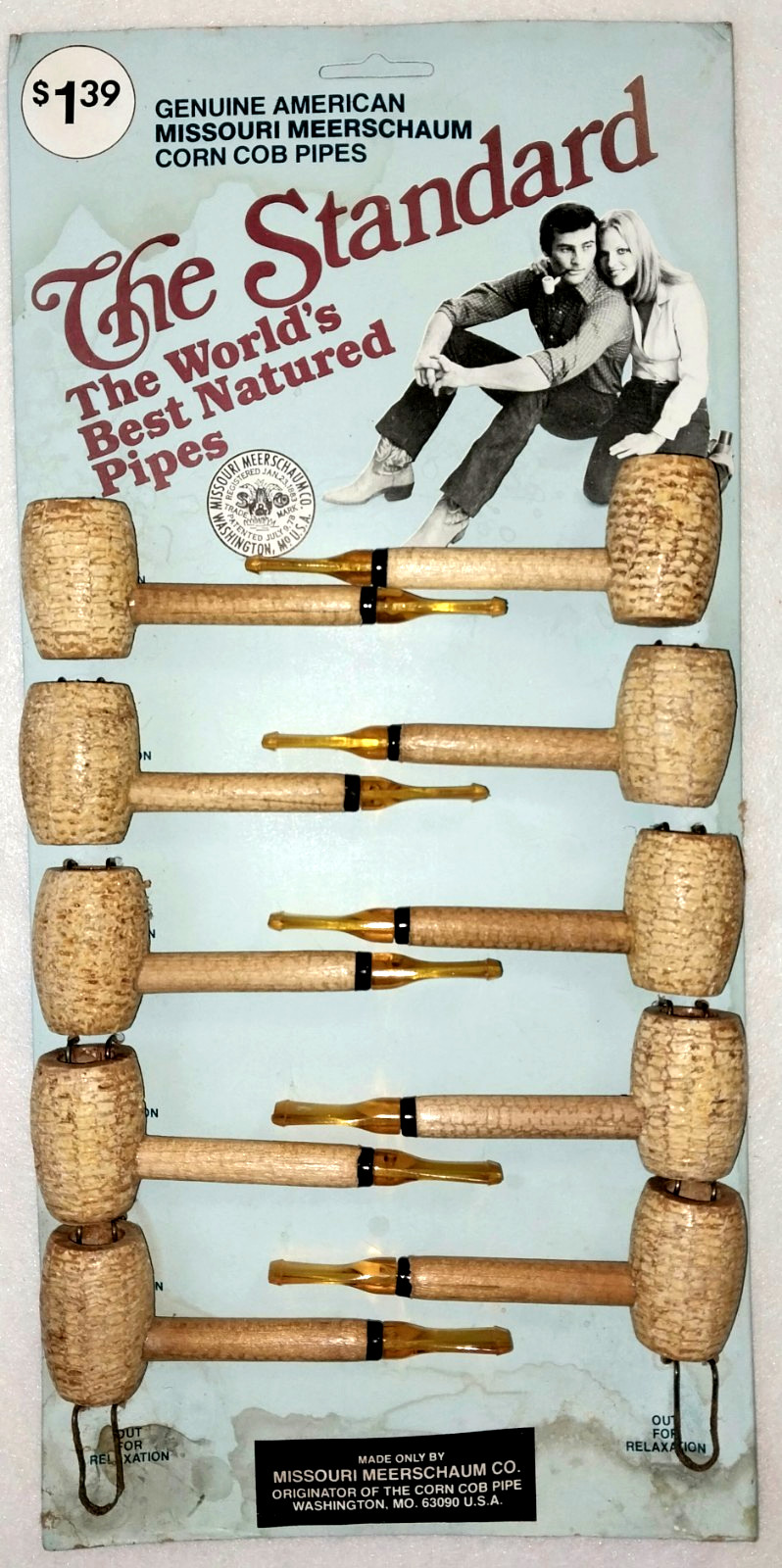 Vtg 1970\'s Missouri Meerschaum Corn Cob Pipes Store Counter Display Tabacciana