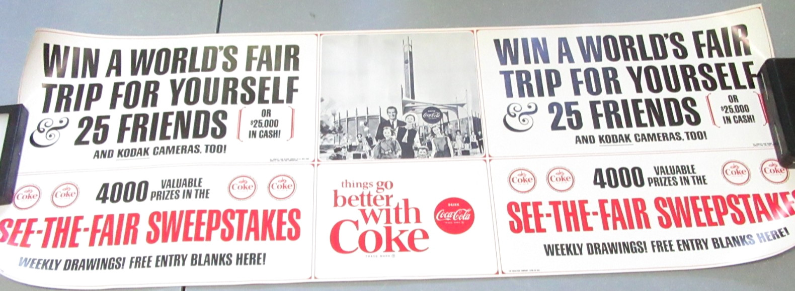 1964 1965 New York World\'s Fair Coca-Cola Sweepstakes Paper Banner Vtg Rare NOS
