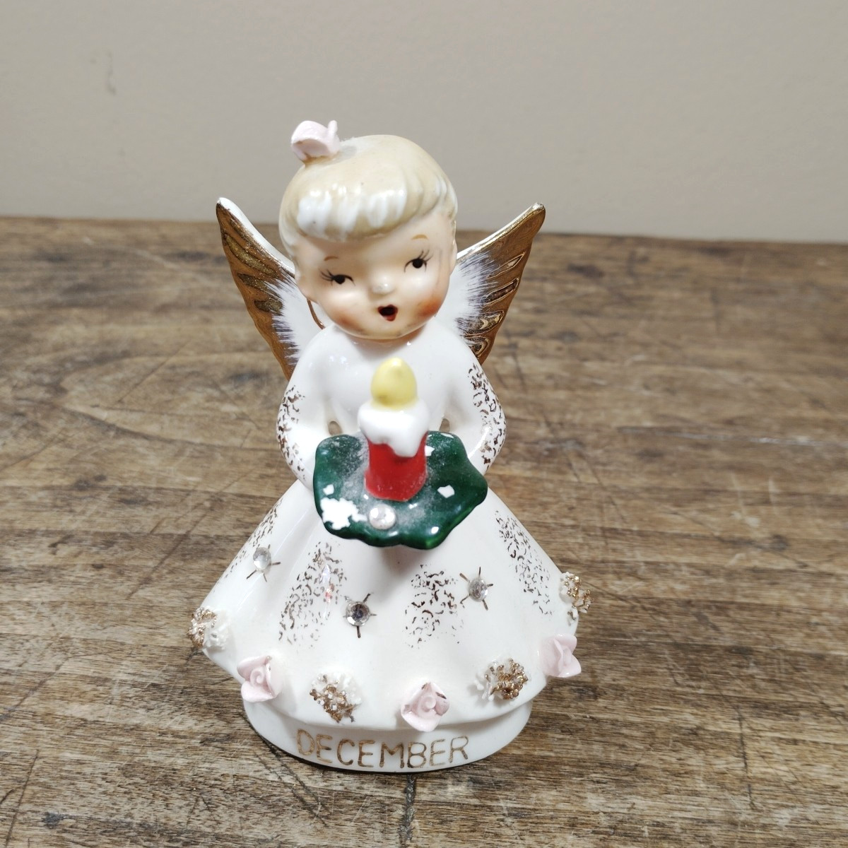 Vintage December Angel Japan Birthday Girl Candle Porcelain/Ceramic Signed