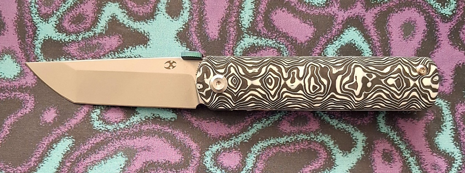 Kansept Knives BTF Tanto Liner Lock Knife Black/White Nebula CF (3.2\