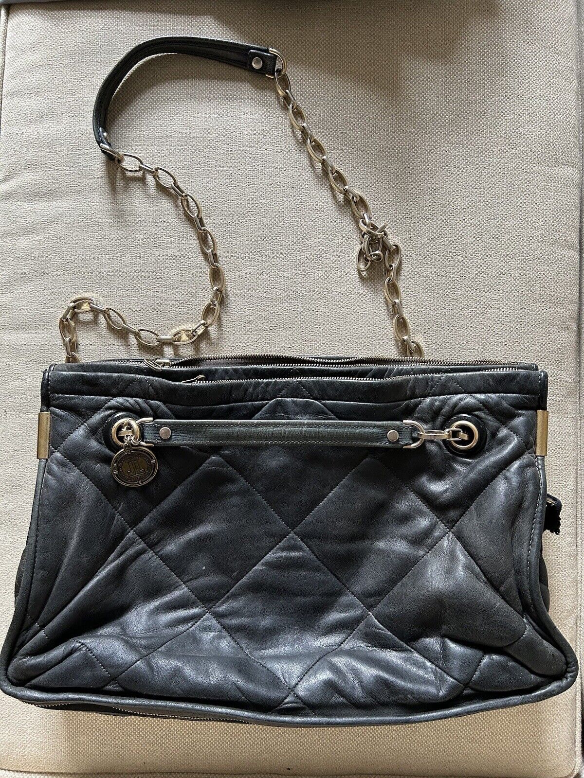 Lanvin Amalia Black Quilted Leather Chain Medium Shoulder Hand Bag Authentic