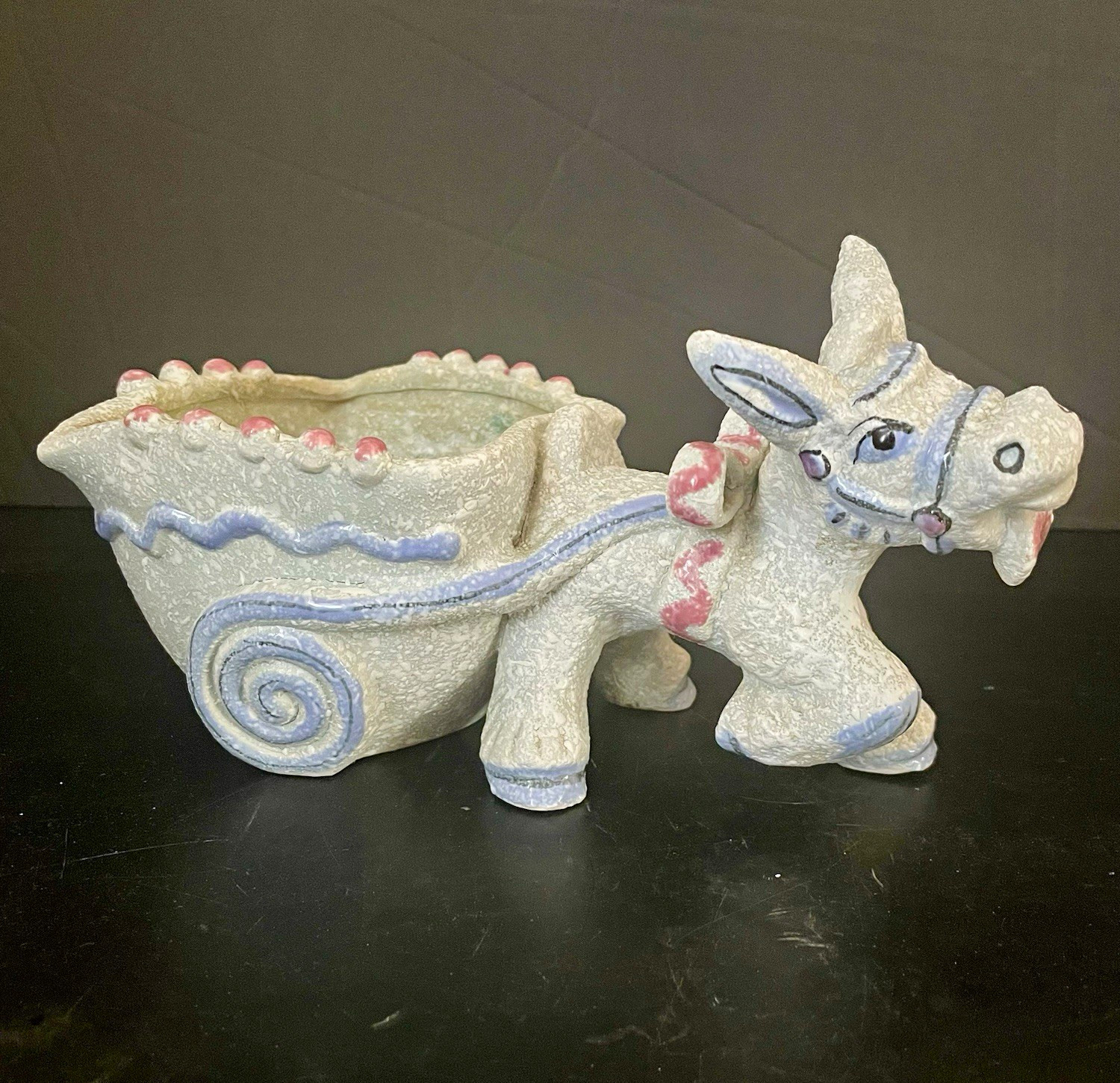 Vintage Italian Donkey Pulling Cart Ceramic Planter Figurine Cart