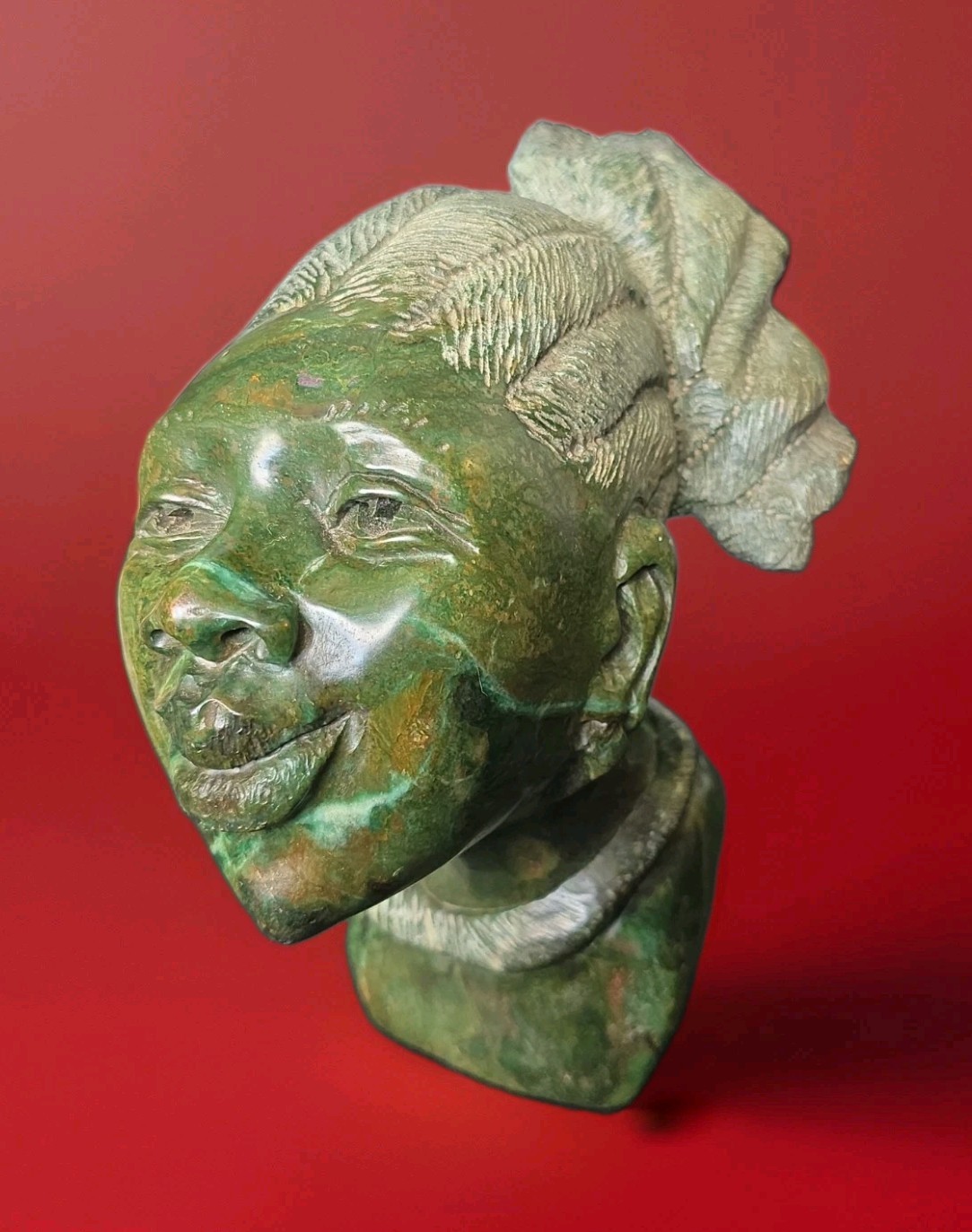 Zimbabwe Verdite Stone Shona Sculpture  WoMAN HEAD BUST 7.5\