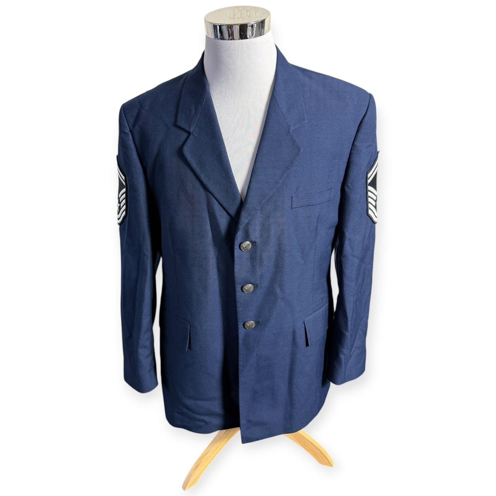 US Air Force USAF Service Dress Blue Coat Jacket Senior Airman Uniform 44L E-8