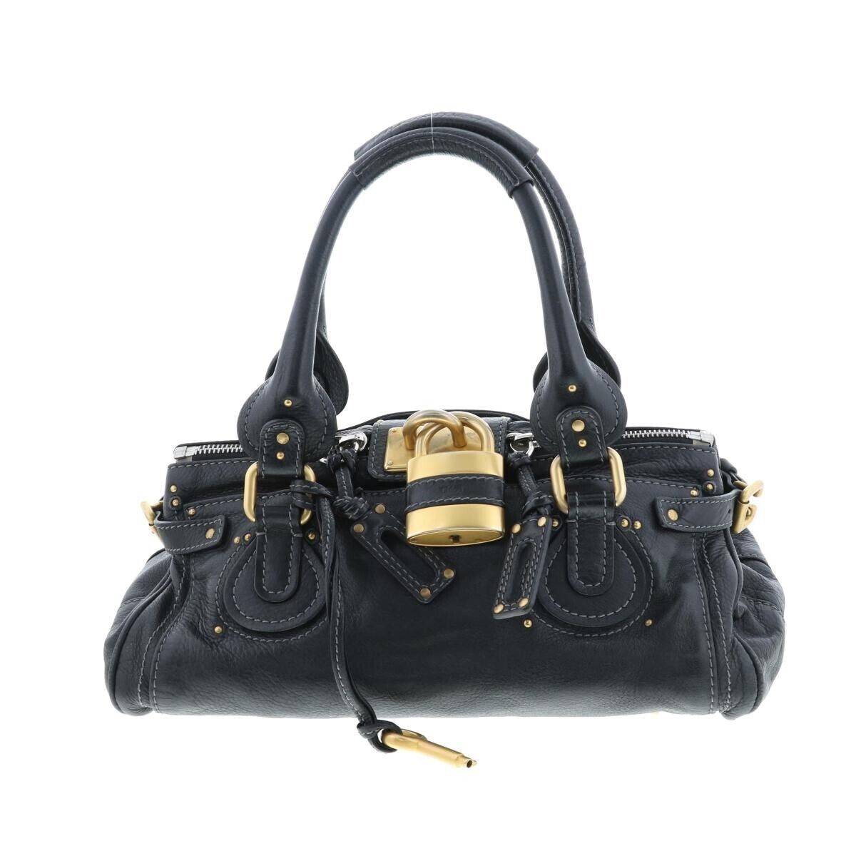 CHLOE Paddington Hand Bag Black Leather w/ Gala/Cadena/Key USED