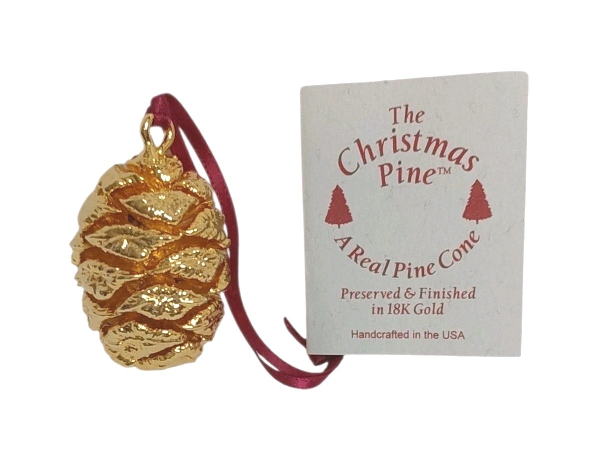 VTG Real Pine Cone Preserved & Finished In 18k Gold The Christmas Pine 1994 USA