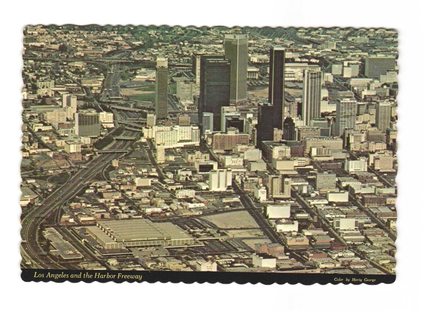 Los Angeles and the Harbor Freeway aerial view of downtown VTG postcard UNP