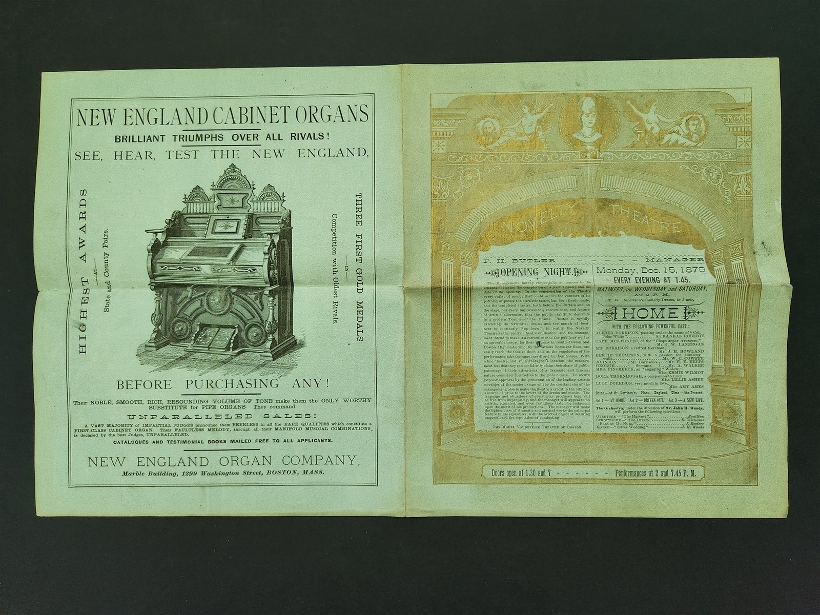 1879 antique NOVELTY THEATRE boston ma PLAYBILL \