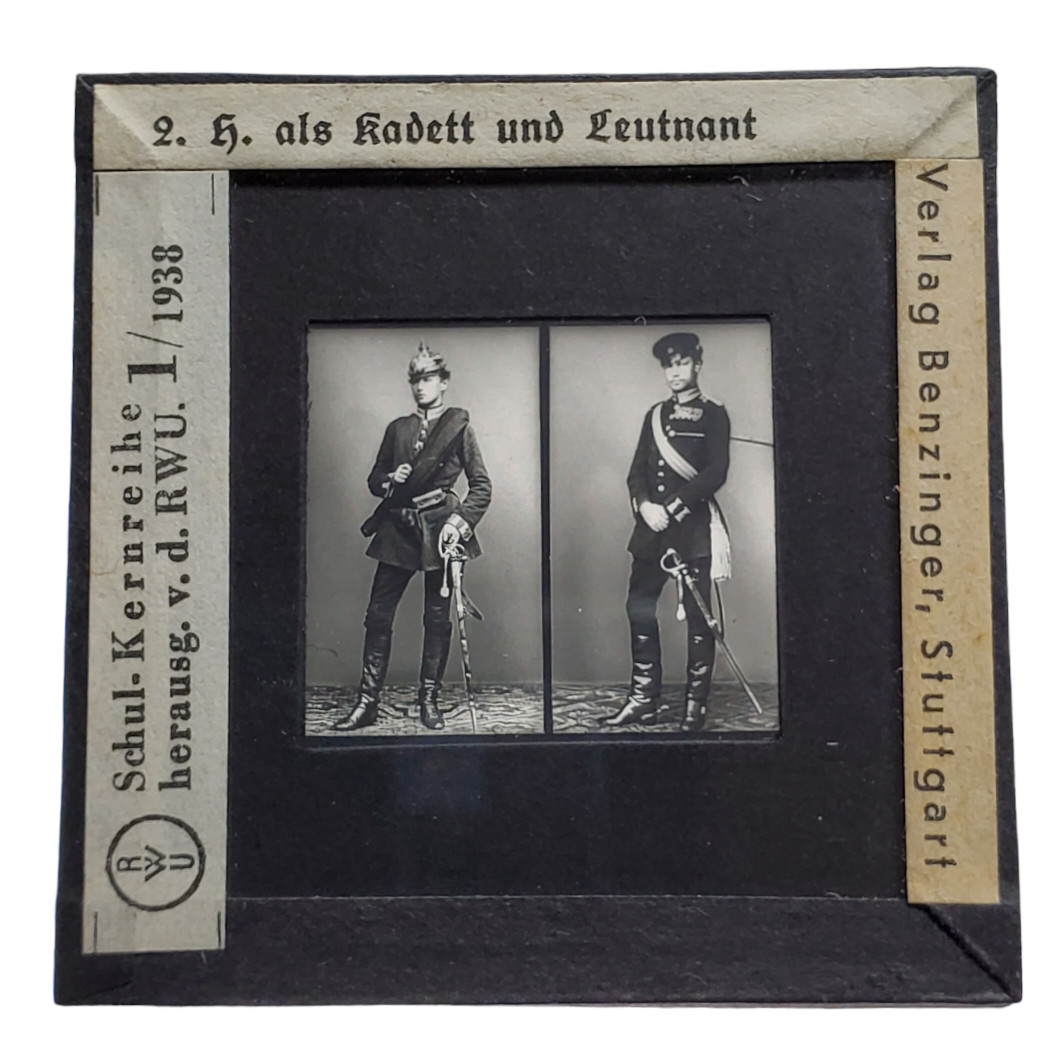 Original 1938 RWU Lantern Slide – Hindenburg as Cadet & Lieutenant, Benzinger