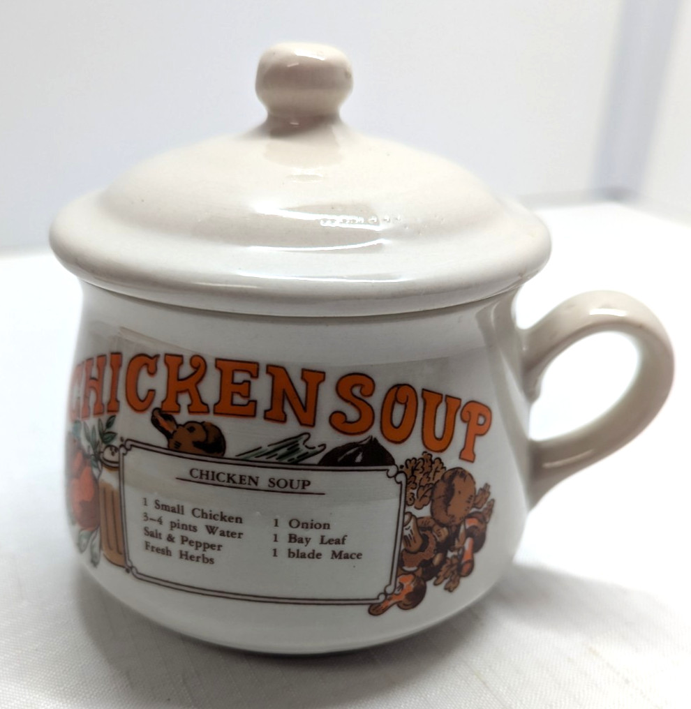 Vintage Dat’l Do It, Inc. Chicken Soup Recipe Mug plus Lid -Very good Condition