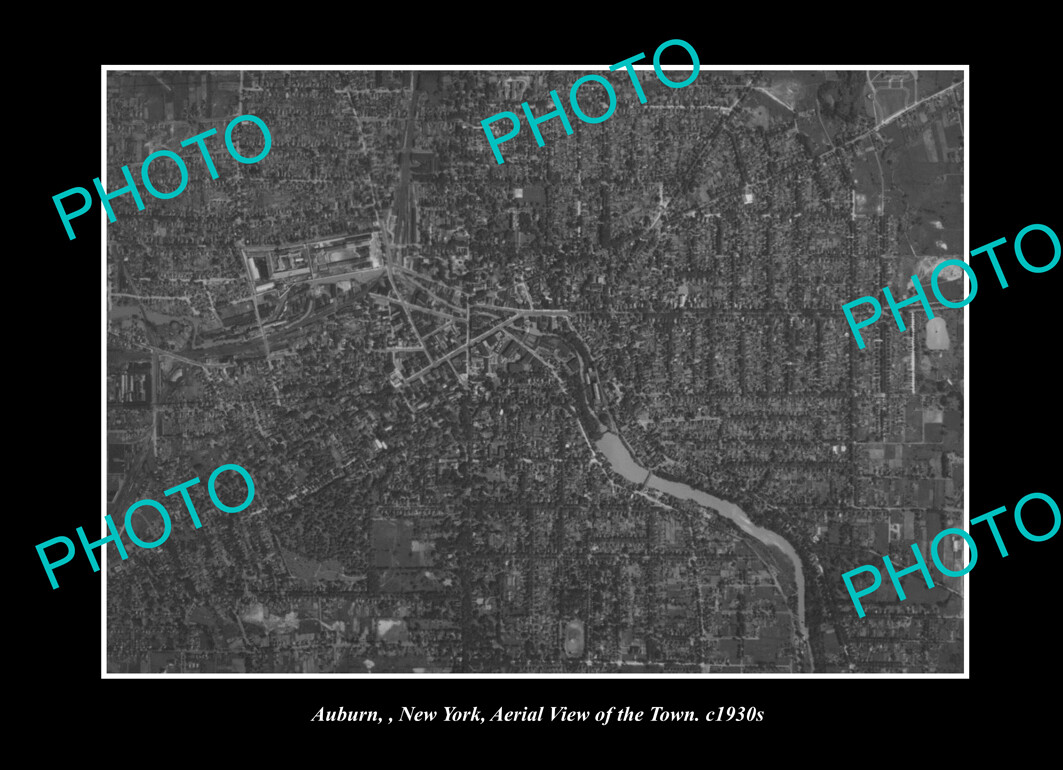 OLD POSTCARD SIZE PHOTO AUBURN NEW YORK AERIAL VIEW OF THE TOWN c1930 2