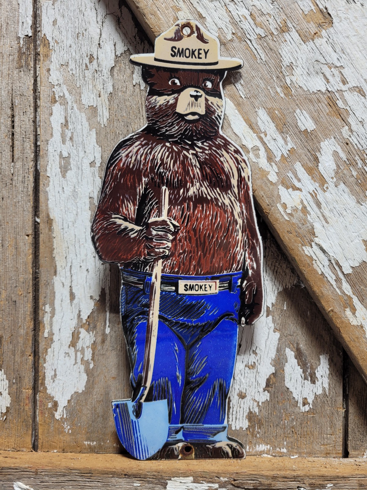 VINTAGE SMOKEY THE BEAR PORCELAIN SIGN OLD US FOREST SERVICE NATIONAL PARK FIRE