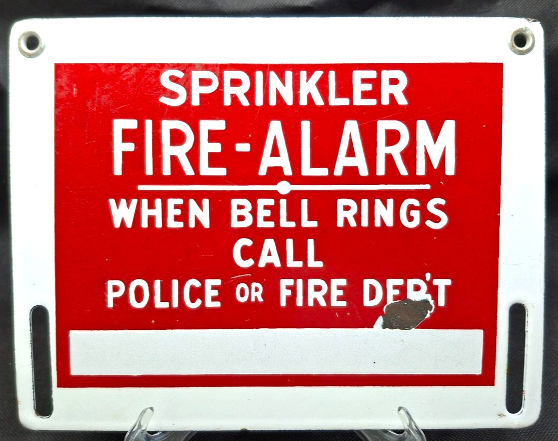 Vintage Porcelain Sprinkler Fire Alarm Sign Police or Fire Dept Original 7\
