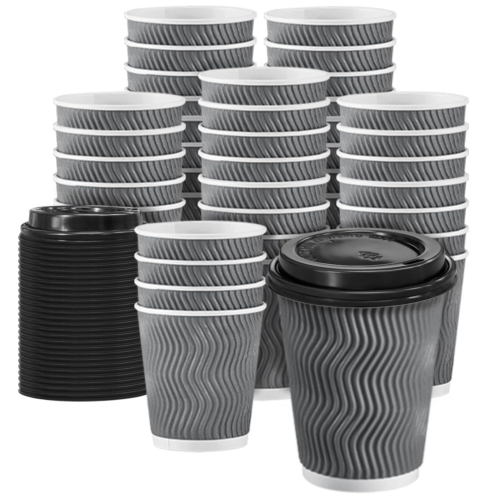 Clawsoff 100 Pack 10 oz Disposable Insulated Coffee Cups with Lids Gray Clawsoff 100 Pack 10 oz Disposable Insulated Coffee Cups with Lids Gray