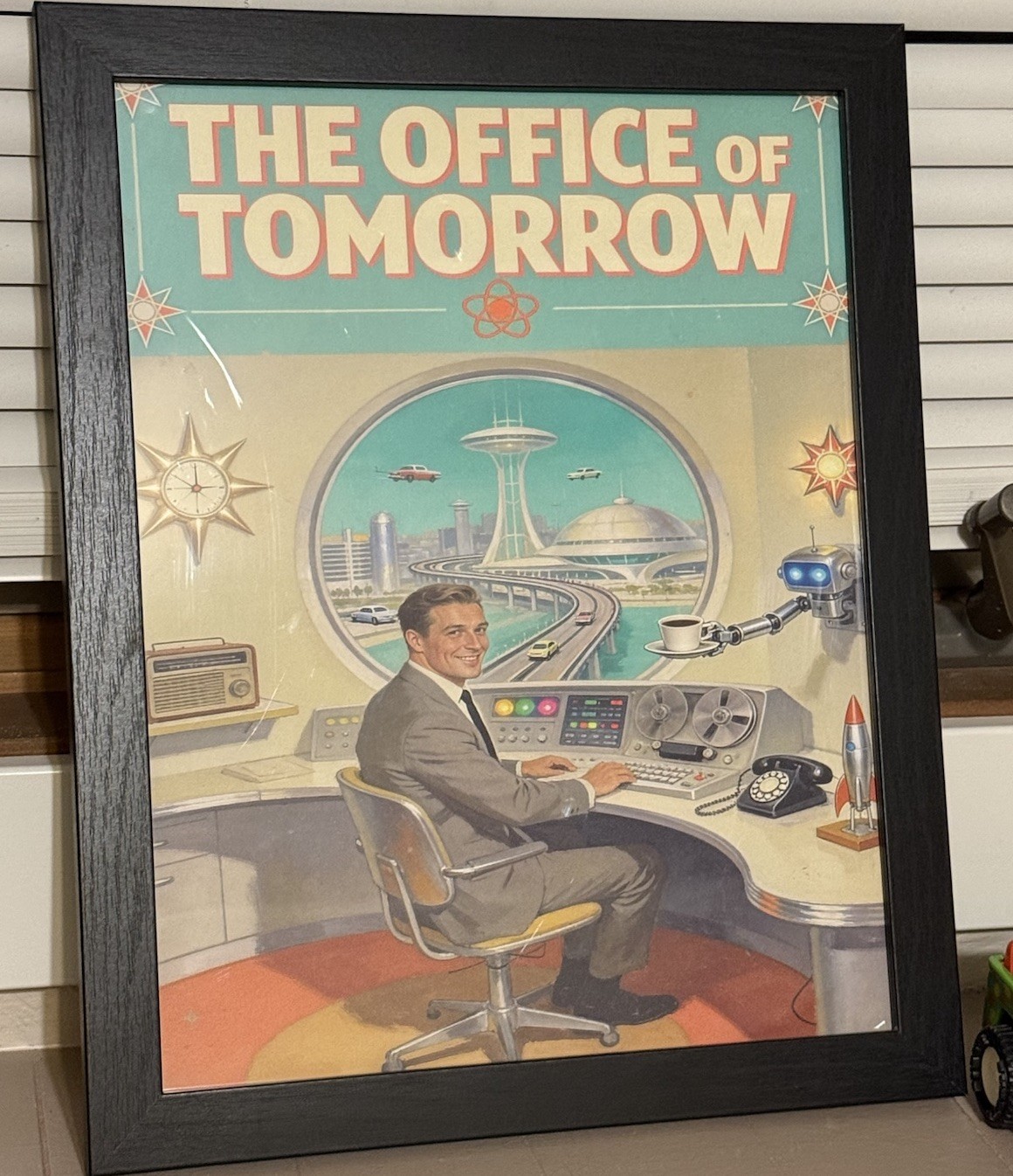 The Office of Tomorrow Retro Futuristic Atomic Age Framed Wall Art Robot MCM