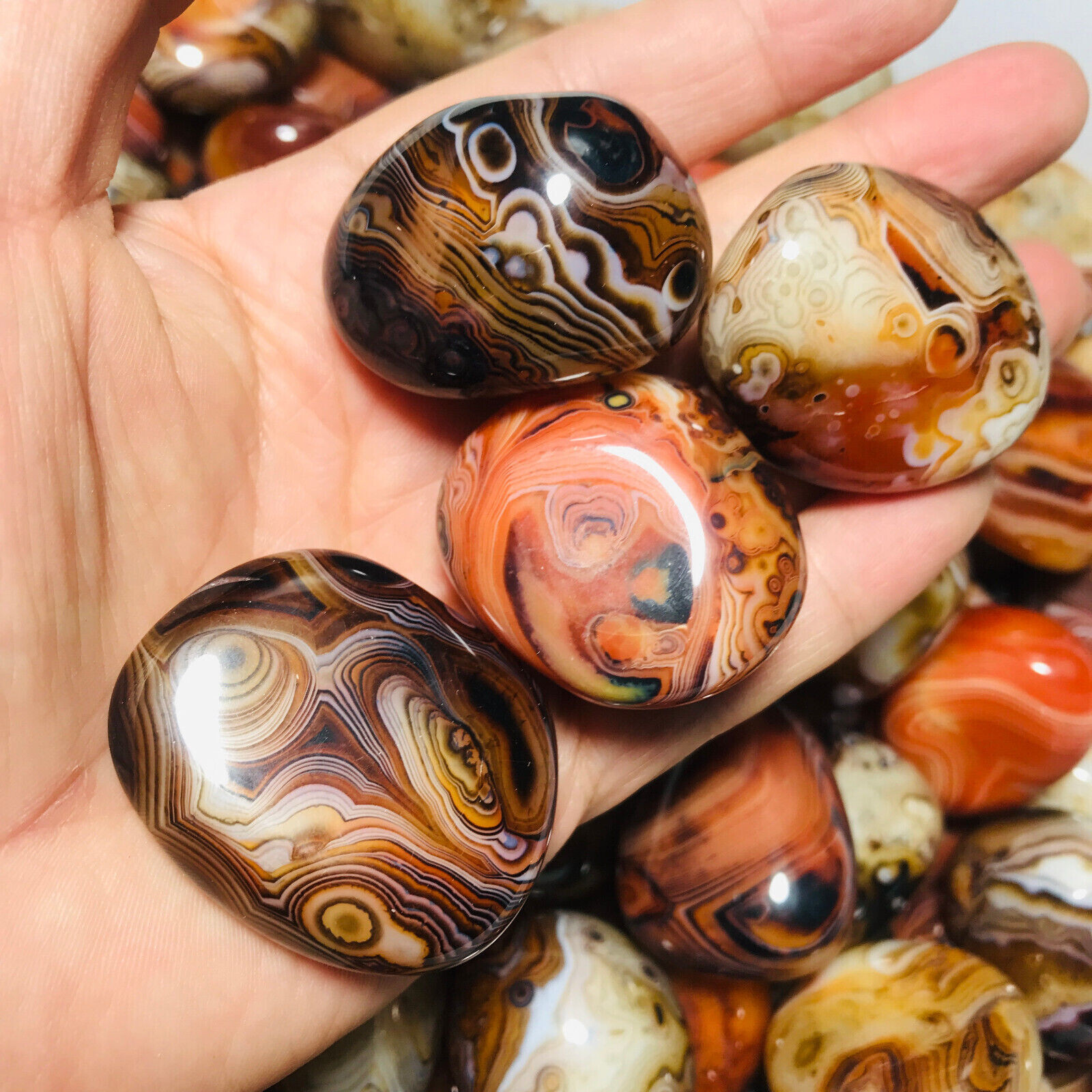 50PCS Crazy Lace SILK Banded Agate Polished Tumbled Stone Madagascar