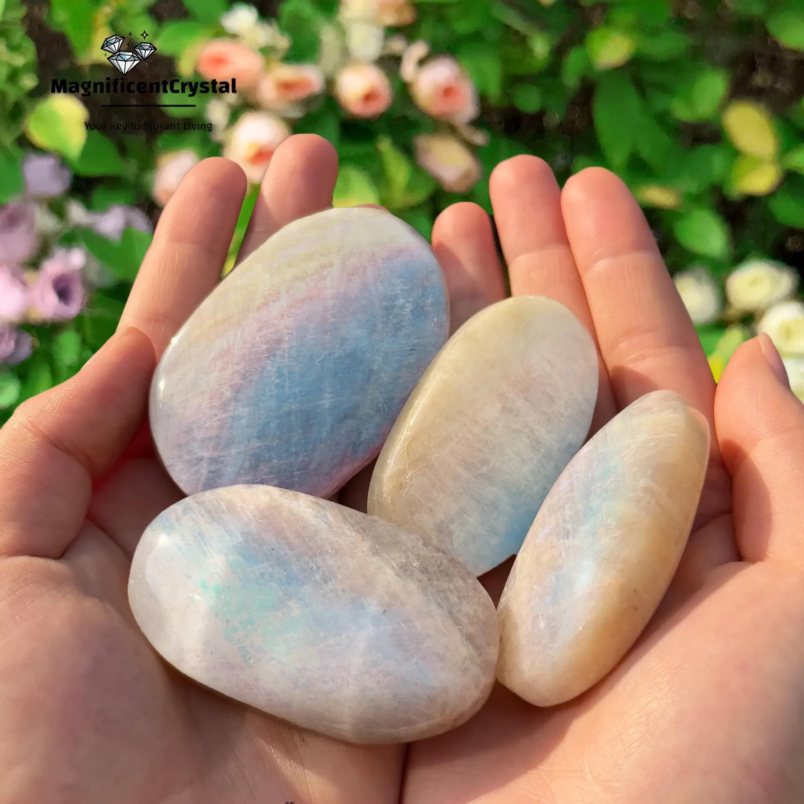 1PC Genuine Smooth Moonstone Cabochon Healing Palm Worry Stone Chakra Balancing