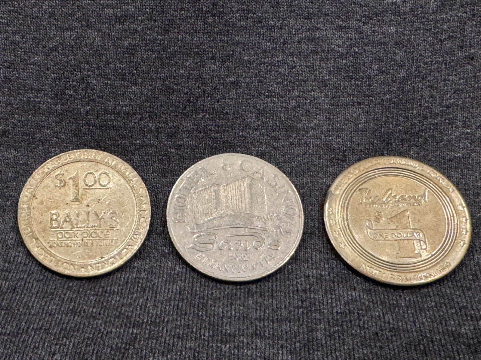 Lot of 3 Vintage Atlantic City $1 Gaming Tokens – Bally\'s, Sands, The Grand