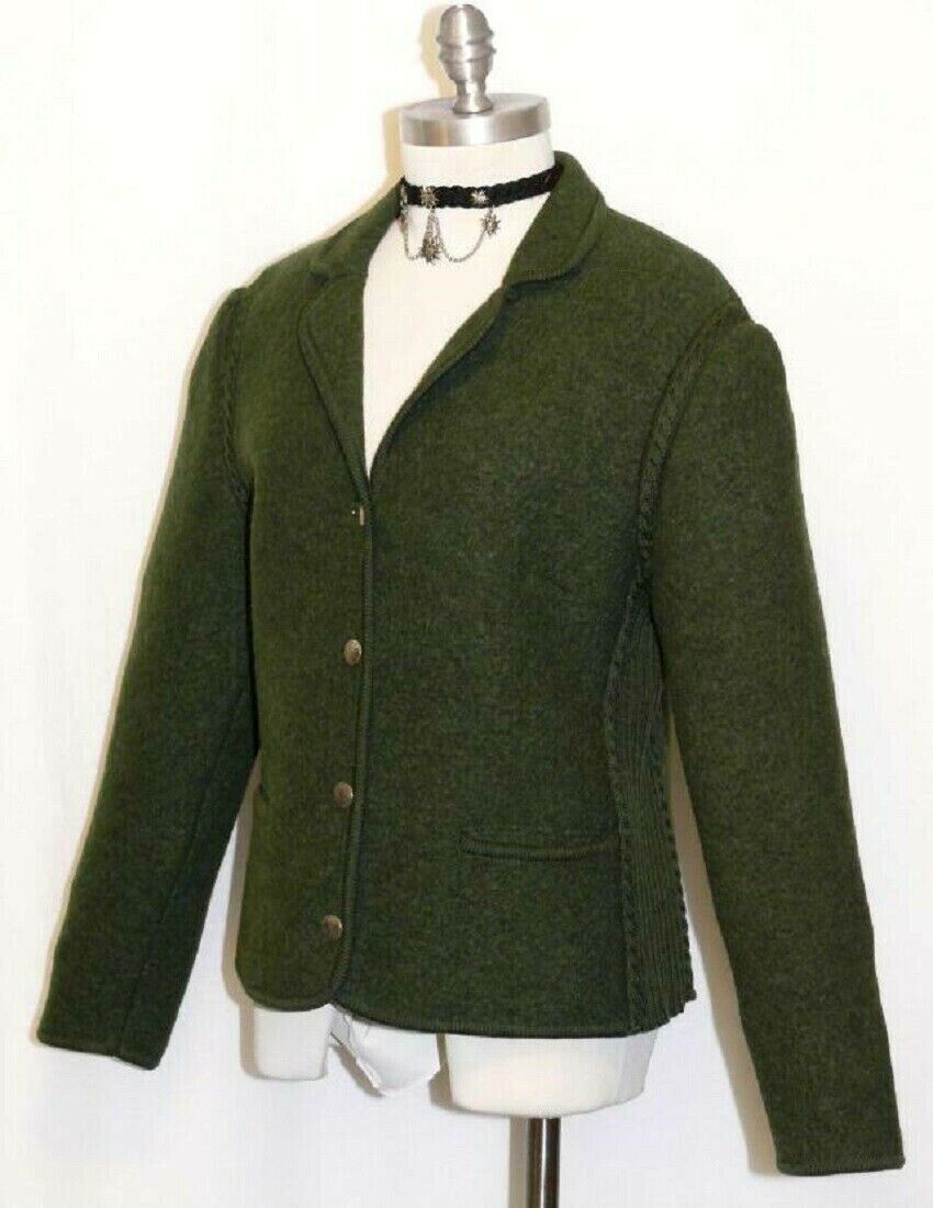 Austria THICK BOILED WOOL Women Green Sweater Jacket  b40\