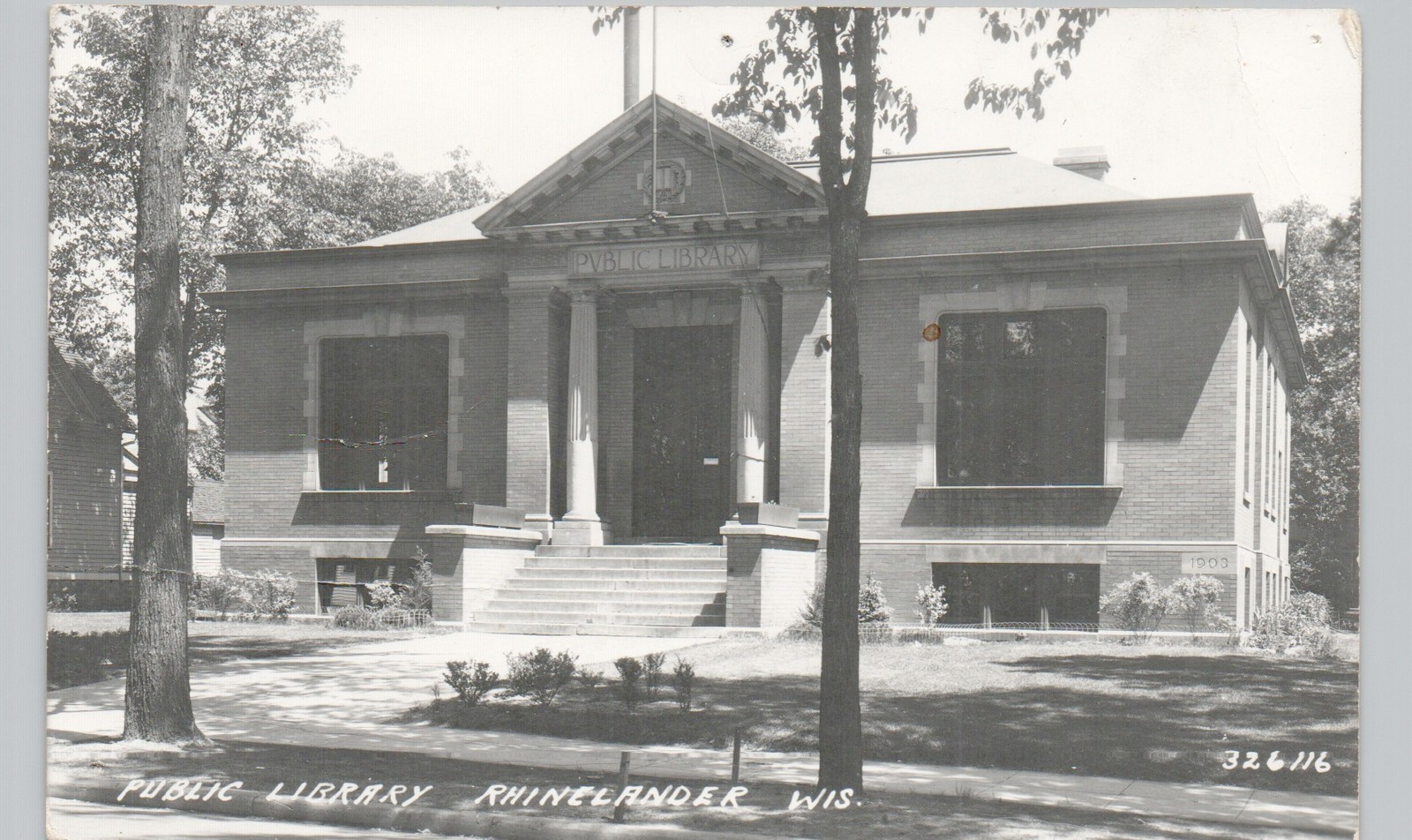 PUBLIC LIBRARY rhinelander wi c1950 postcard wisconsin real photo rppc