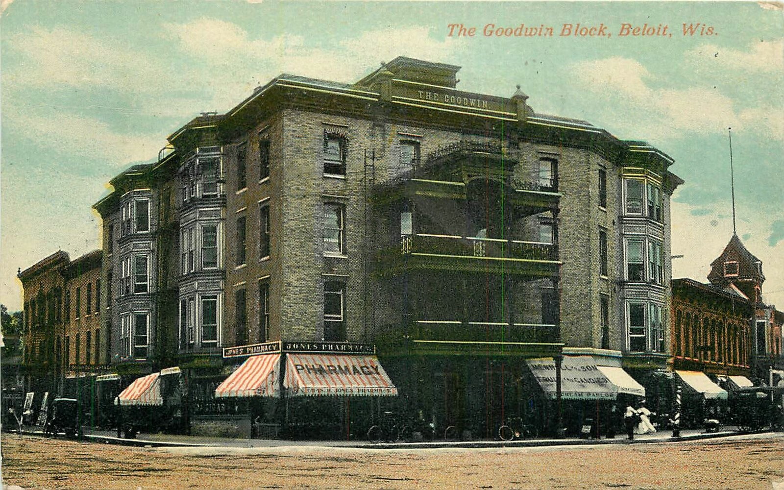 Postcard Wisconsin Beloit Goodwin Block 1910  Palm 23-7292