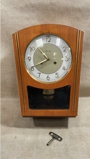 vintage German Jauch Working wooden mechanical wall Clock With Key