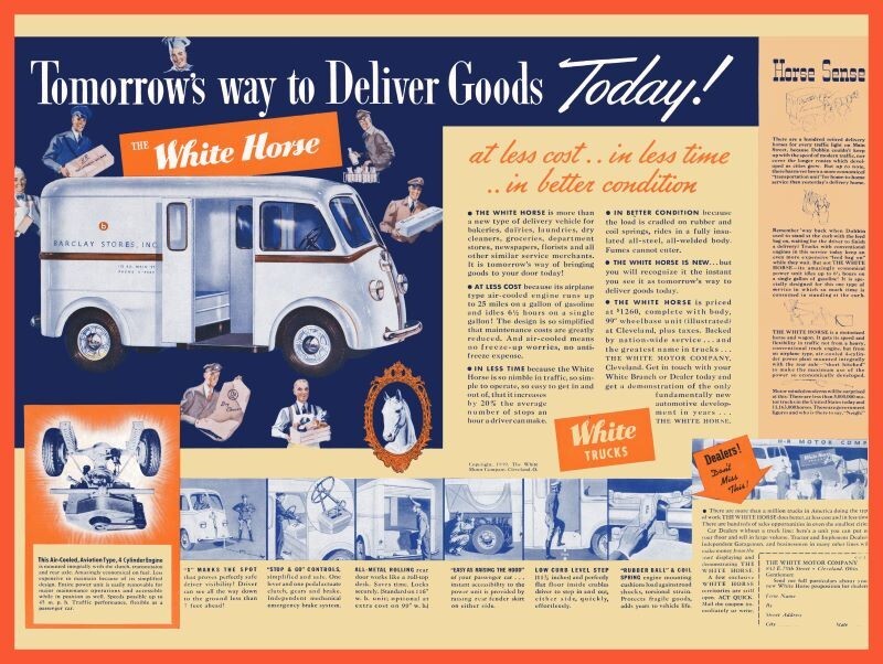 1939 White Trucks - White Horse Delivery Van NEW Sign: 24x30\