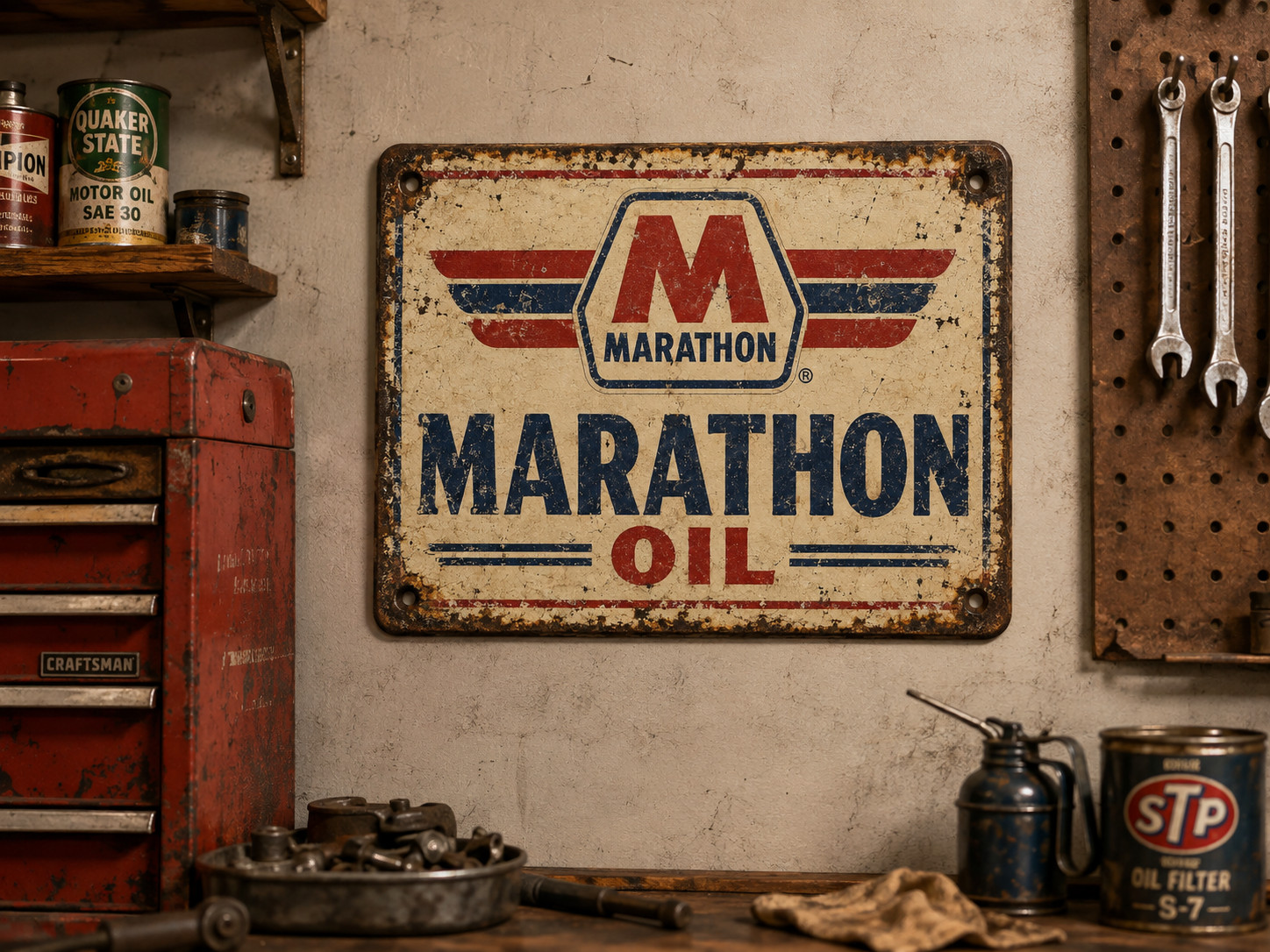 Vintage Look Marathon Oil Gas Sign - 10x14 PVC with Holes for Hanging