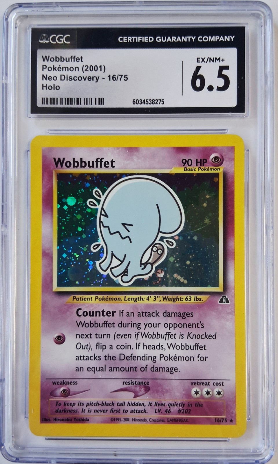 Wobbuffet Pokemon 2001 Neo Discovery 16/75 Holo CGC 6.5
