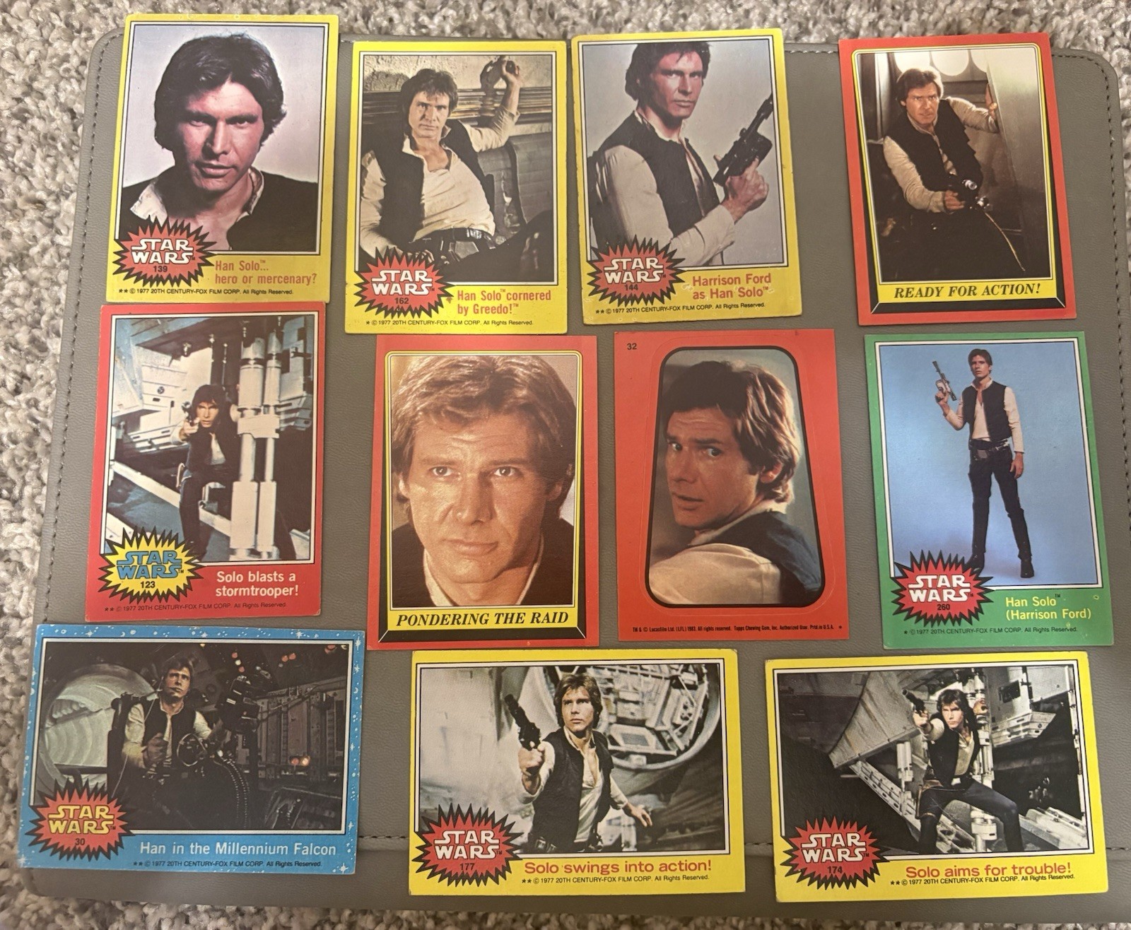 Vintage Topps Star Wars Han Solo 11 Card Lot Harrison Ford Starter Kit 1977-1983