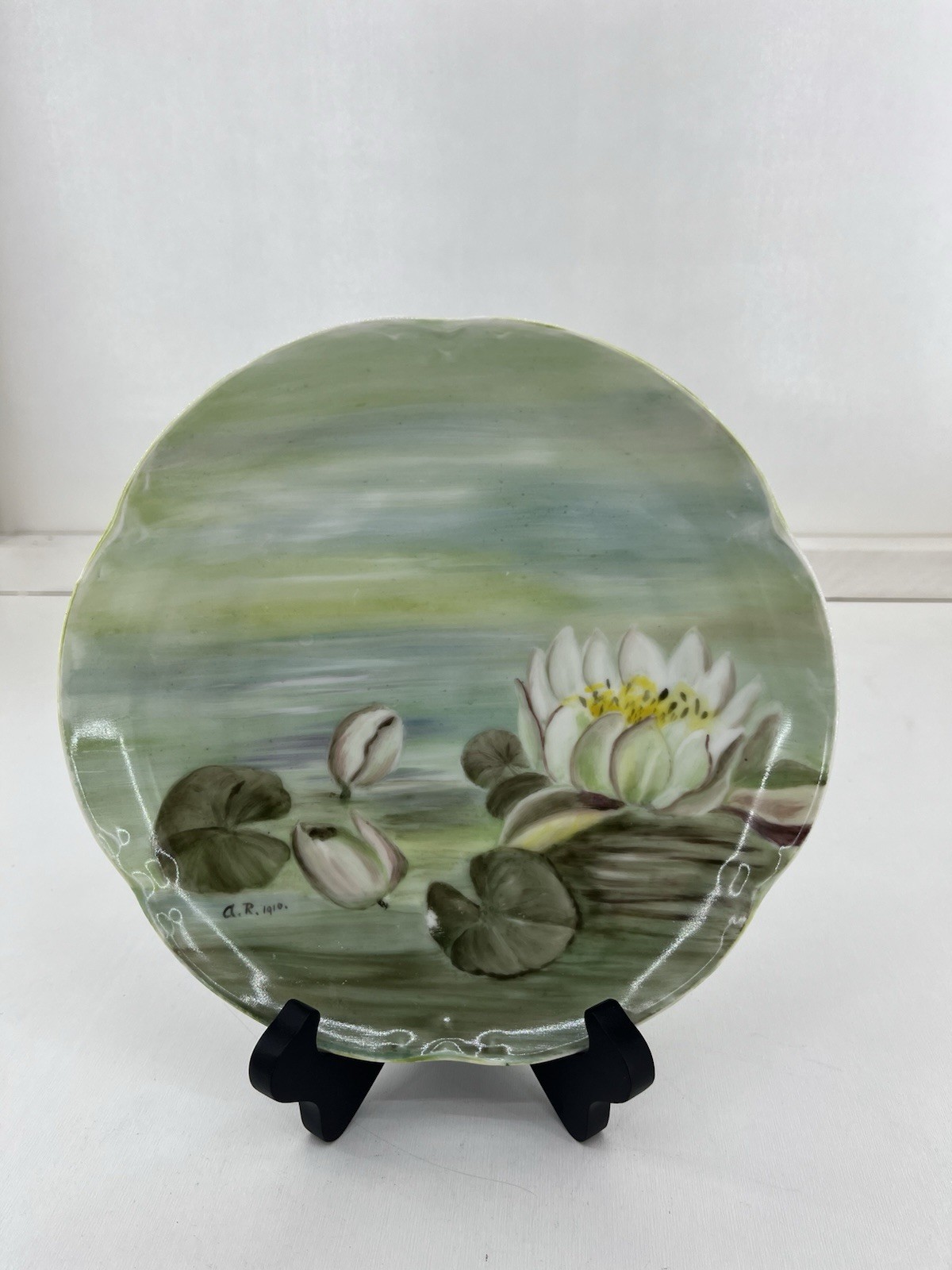 Antique JHR Alice Bavaria Porcelain Plate Hand Painted Water Lily Artist Signed 