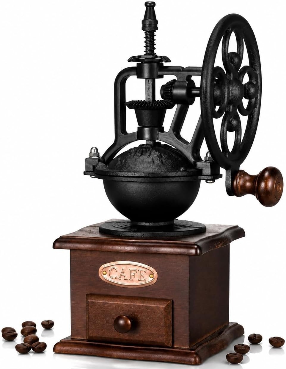 Antique Vintage Manual Coffee Grinder Hand Crank Wooden Coffee Bean Grinder Mill