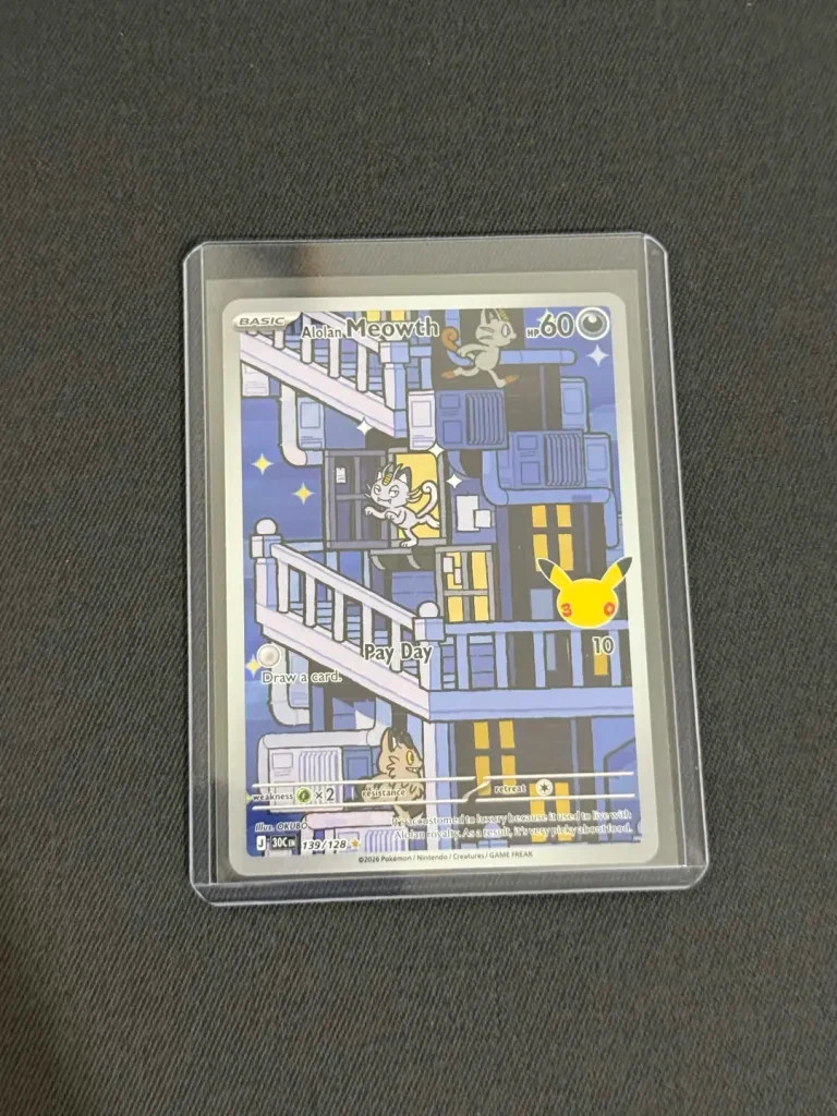 Pokémon TCG - Alolan Meowth 139/128 30th Anniversary Illustration Rare Holo