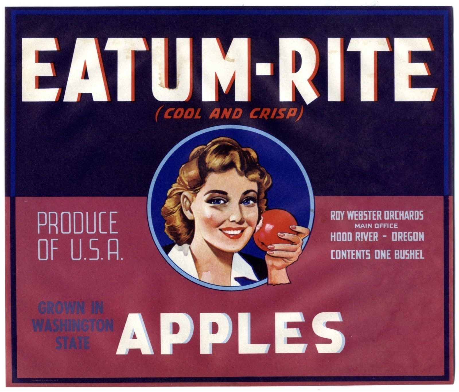 EATUM-RITE~ORIGINAL 1940s HOOD RIVER OREGON & WASHINGTON APPLE FRUIT CRATE LABEL