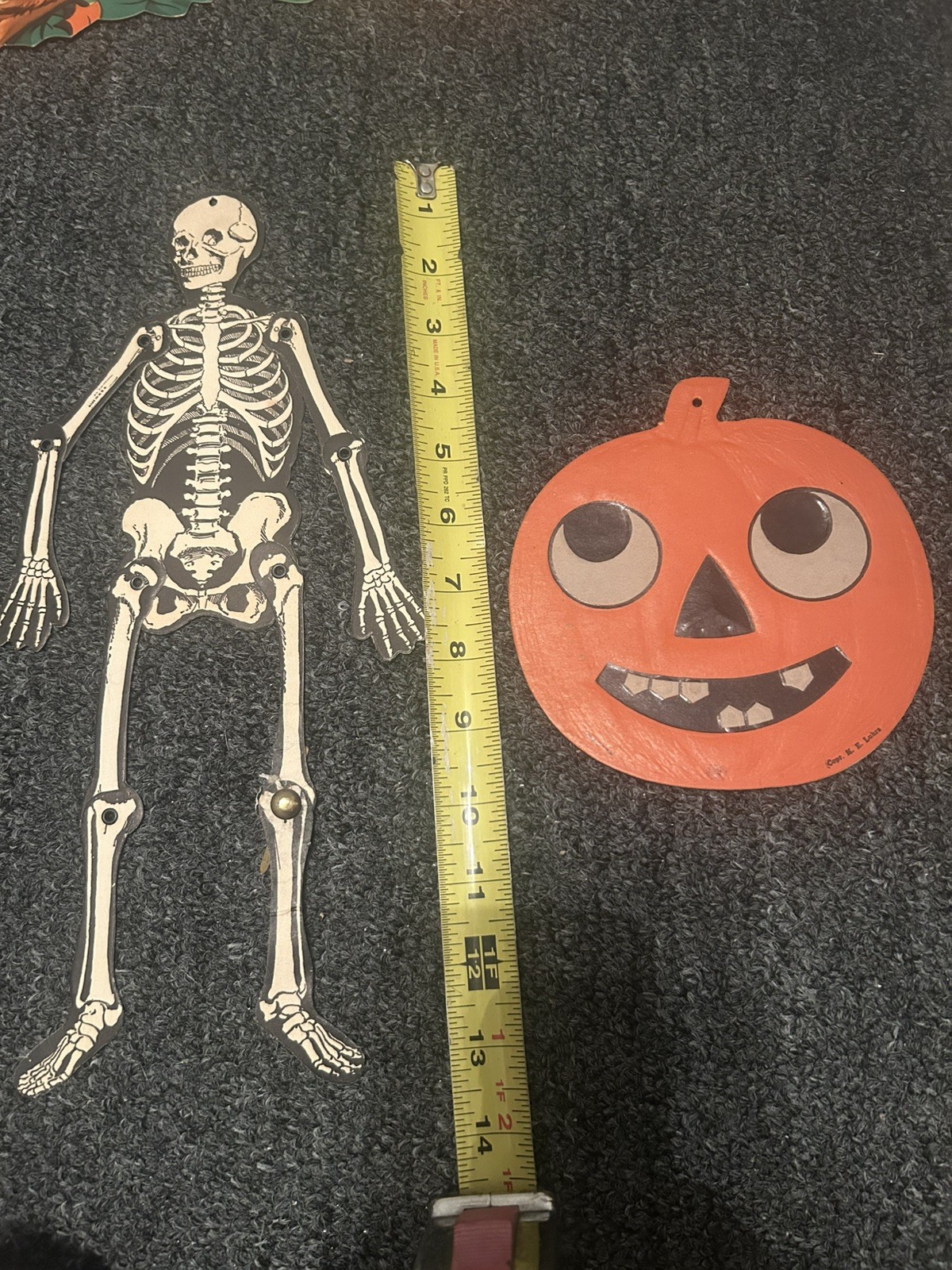 RARE Vintage Die Cut H E Luhrs Pumpkin Face 1950s Halloween CARDBOARD Decoration