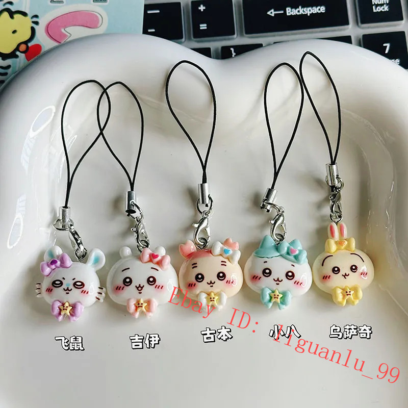 5Pcs/set Chiikawa Hachiwarem Usagi Resin Cell Phone Lanyards Chain Pendant