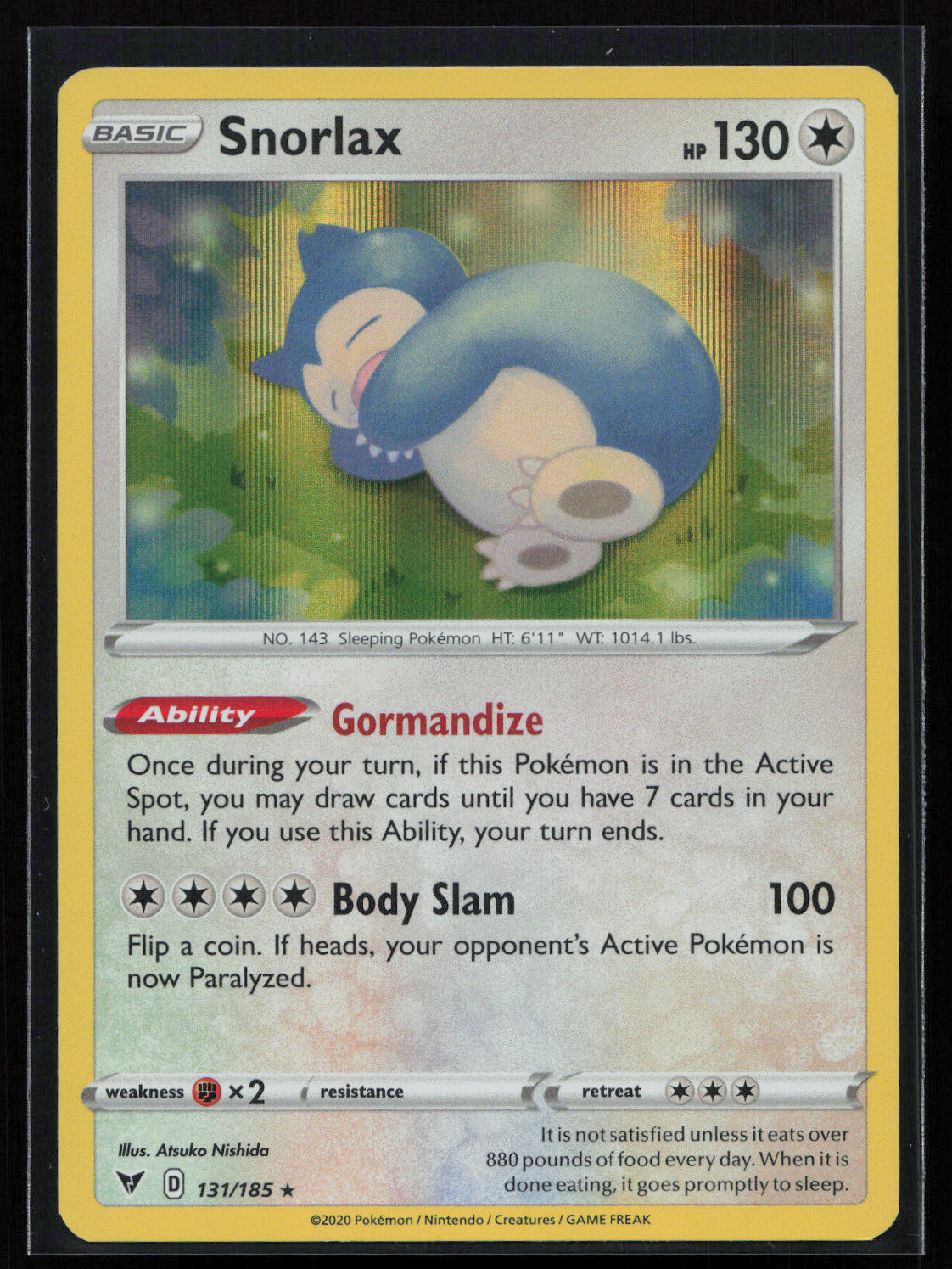 Snorlax 131/185 Holo Rare SWSH04: Vivid Voltage Holo NM