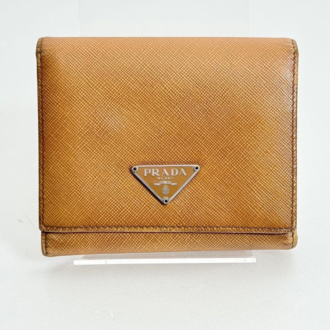 Prada Saffiano Leather Tri-fold Wallet Brown Triangle