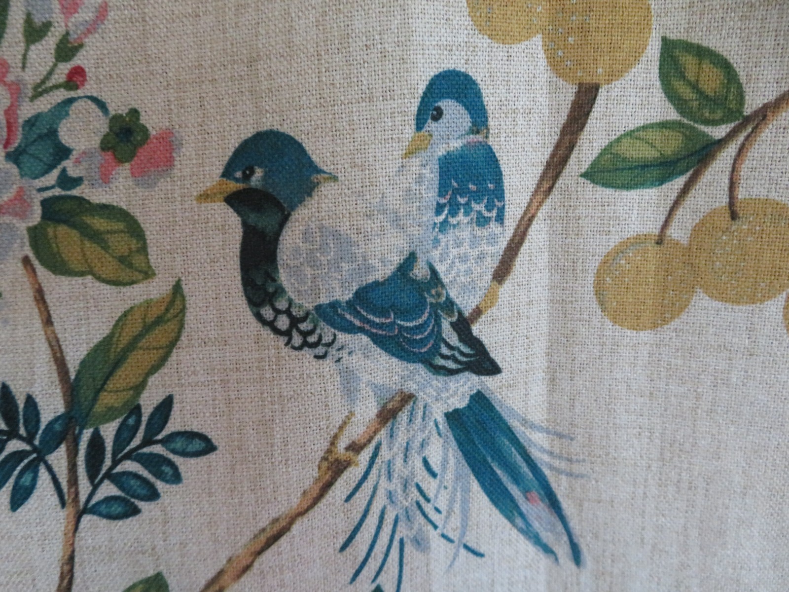 Pair of Vintage Drapery Panels Birds on Olive Trees So Romantic and French Chic