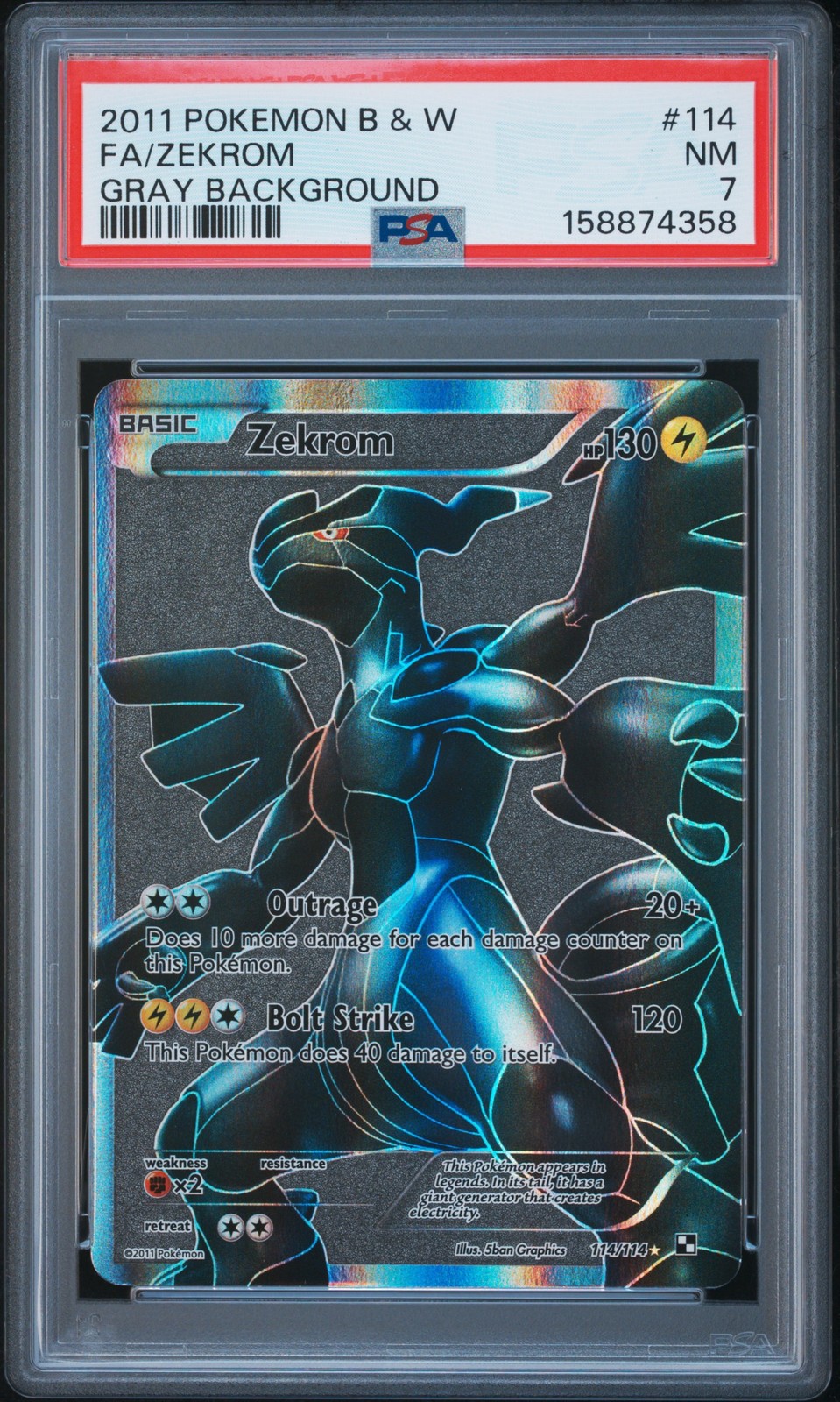 PSA 7 ZEKROM 114/114 | Black & White Gray Background Pokemon Card