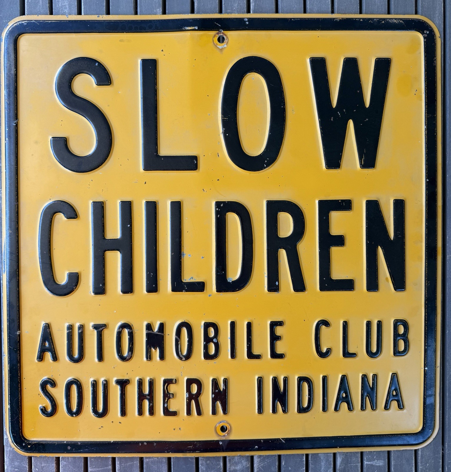Original 24” Automobile Club Southern Indiana Embossed Steel Slow Children Sign