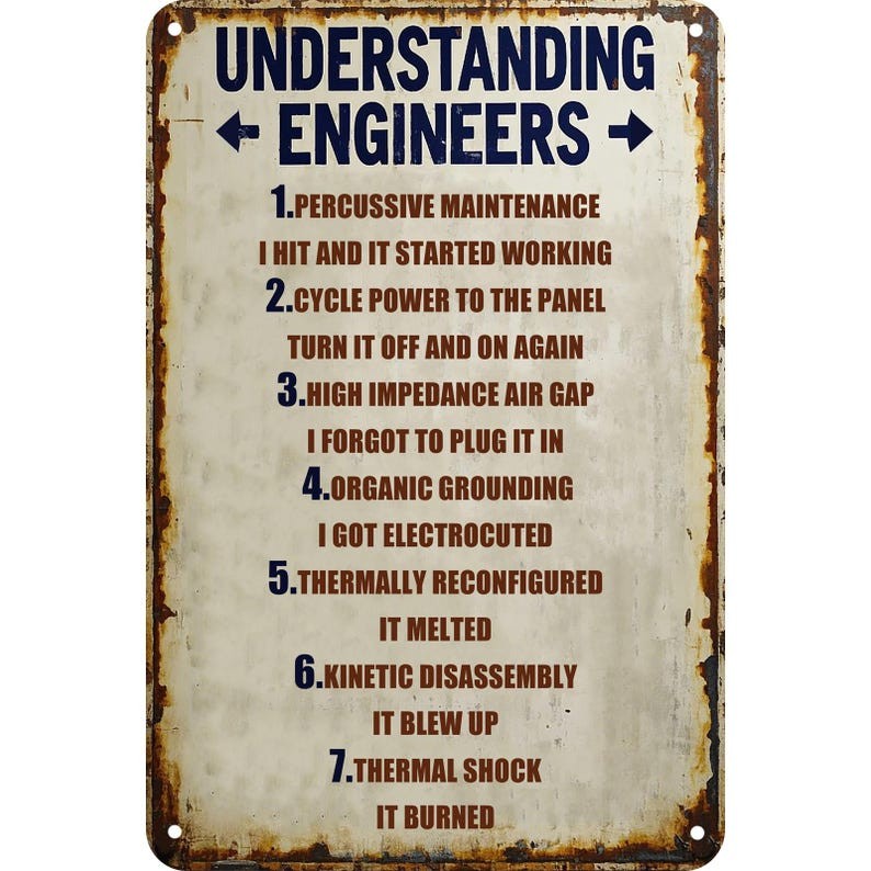 Funny Engineer Tin Metal Signs Home Décor 8x12: Retro Humor Garage & Workshop De