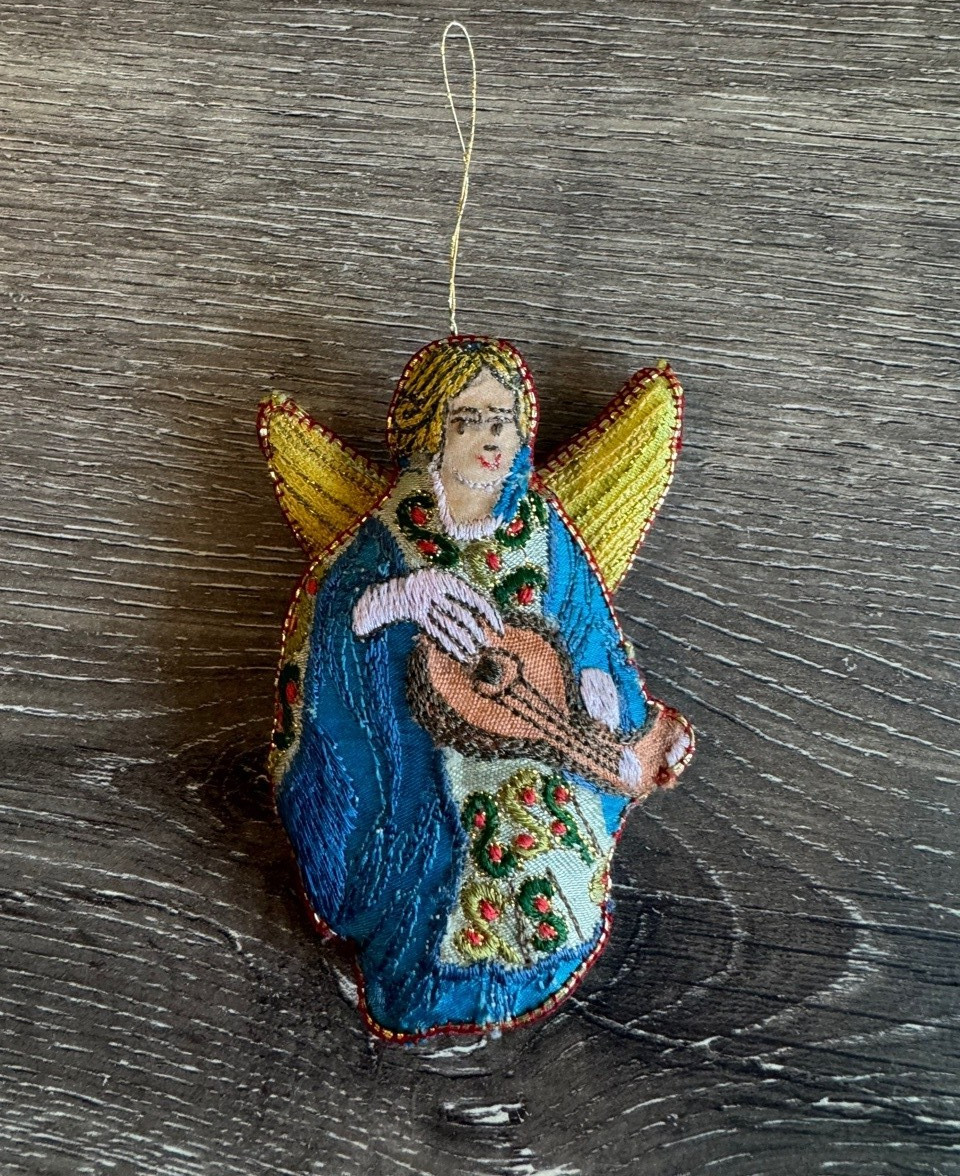 Vintage Embroidered Cloth Angel Christmas Holiday Ornament