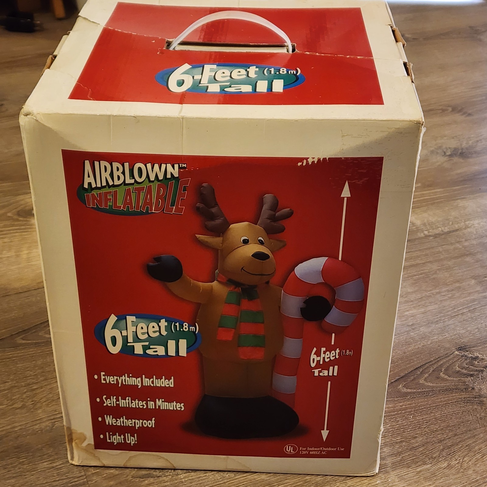 Gemmy Airblown Inflatable 6-Feet Tall Reindeer With Candy Cane Christmas Blow Up