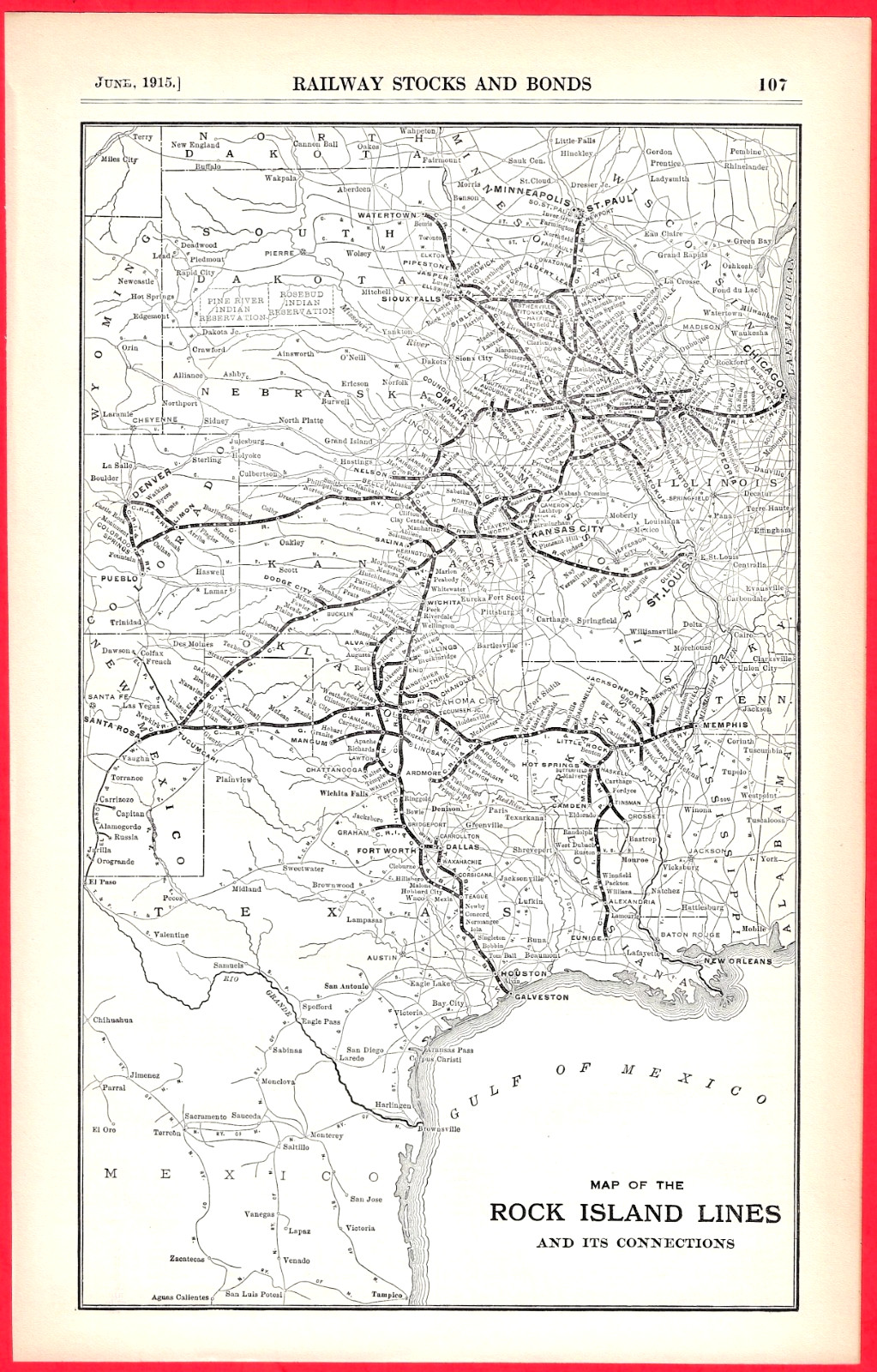 Vintage 1915 Rock Island Lines Railroad Map 8 x 12.5