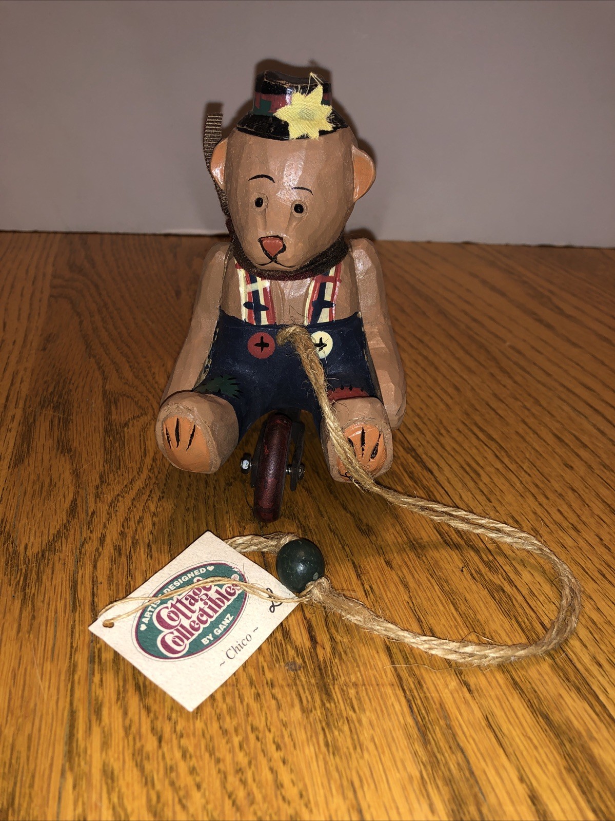 Vintage 1999 Ganz Cottage Collectibles Toy Carved Wooden Bear ‘Edward’ Pull Toy