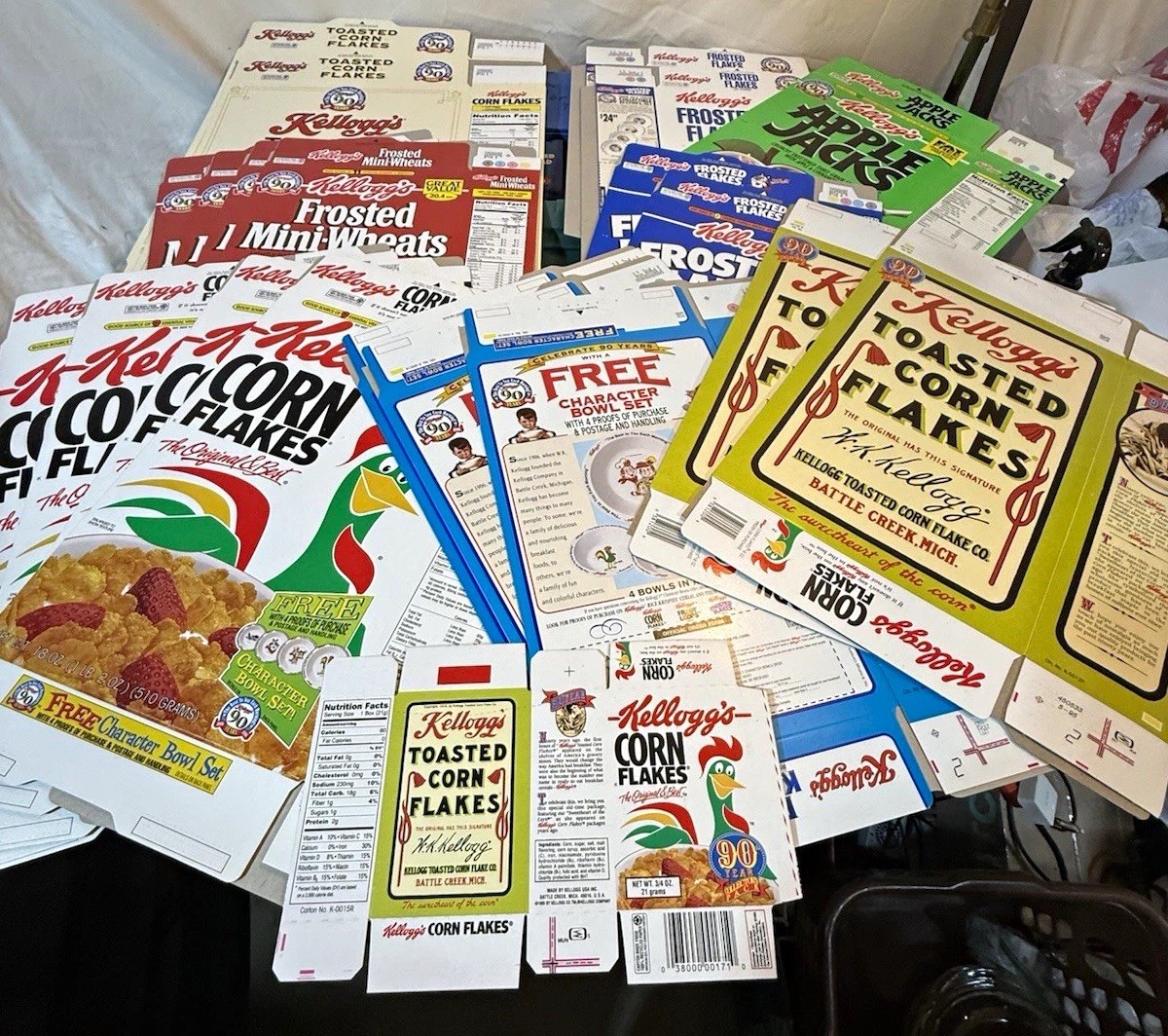Lot of 21 Vintage 90s Kellogg\'s 90th Anniversary Retro Cereal Box Flats
