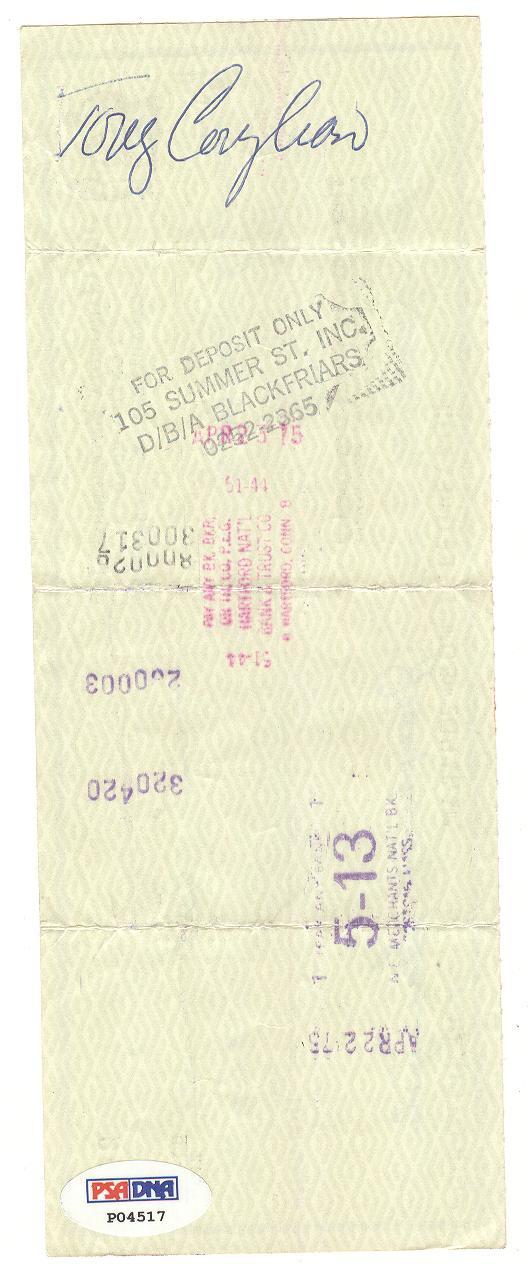 Tony Conigliaro Boston Red Sox Signed Check 1975 PSA Rare 1/1 Blackfriar's Club