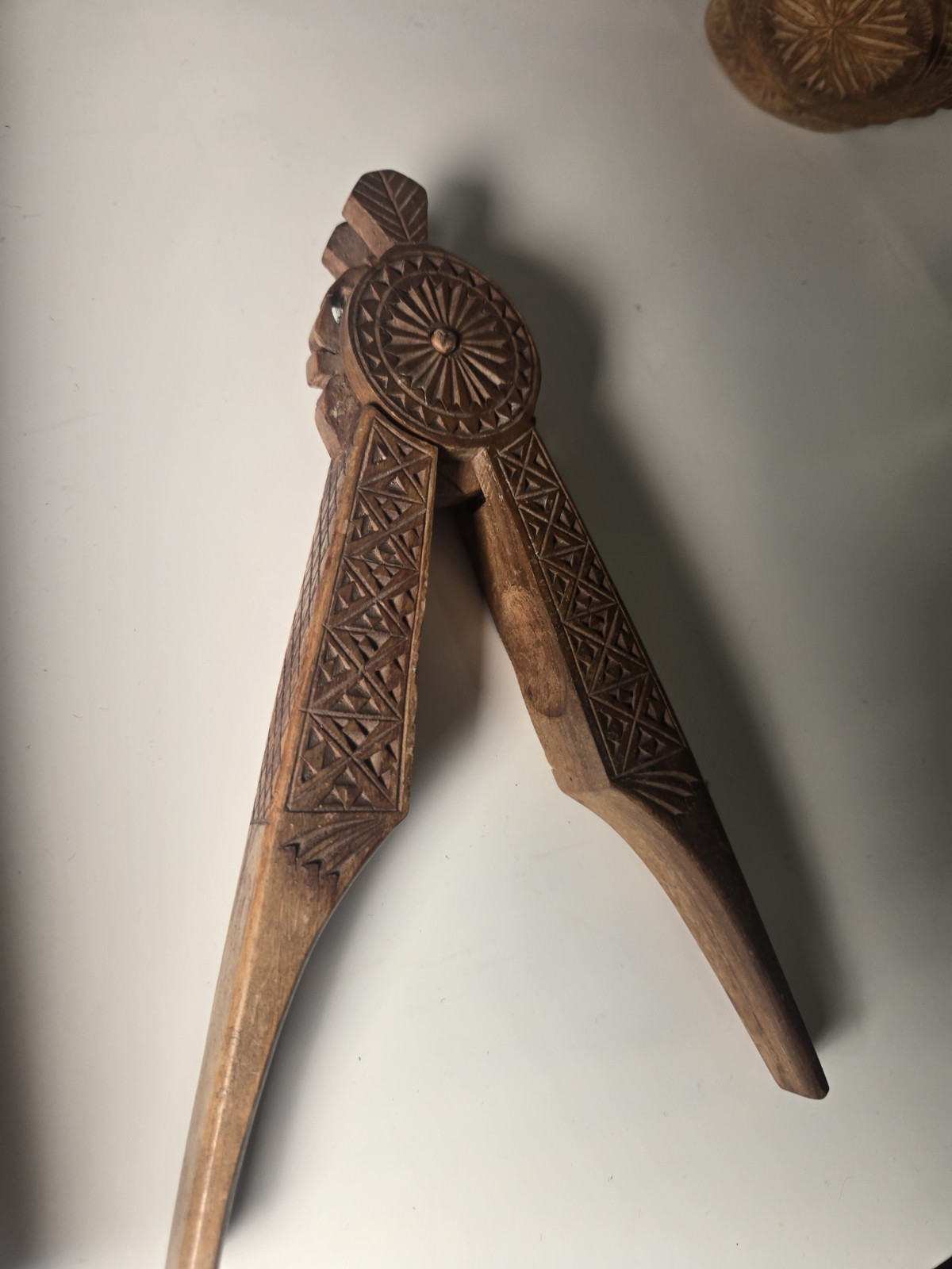 Vintage Scandinavian Hand Carved Handheld Wooden Nutcracker Collectibles