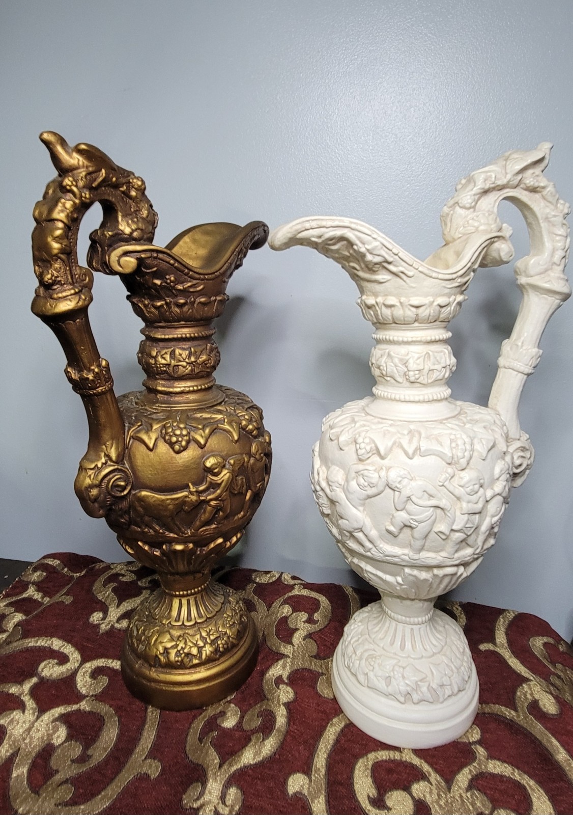 Vtg 1950s Chalkware Cherub Ewer Pair Alexander Backer Marwal Style Plaster Set